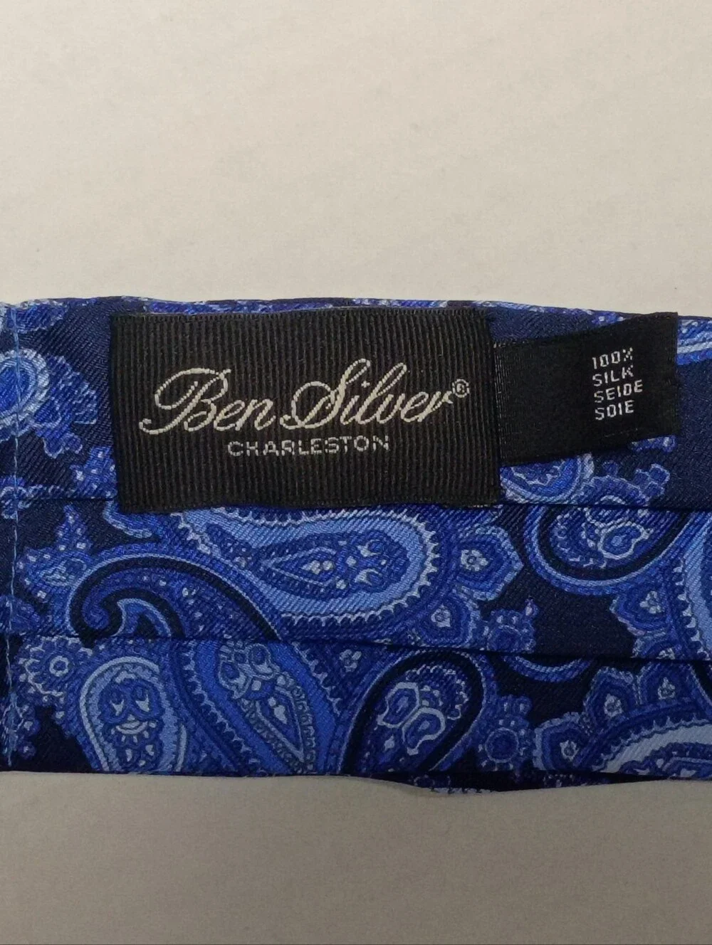 ❤️New BEN SILVER CHARLESTON Navy/Light Blue Paisley Silk Ascot Tie Scarf